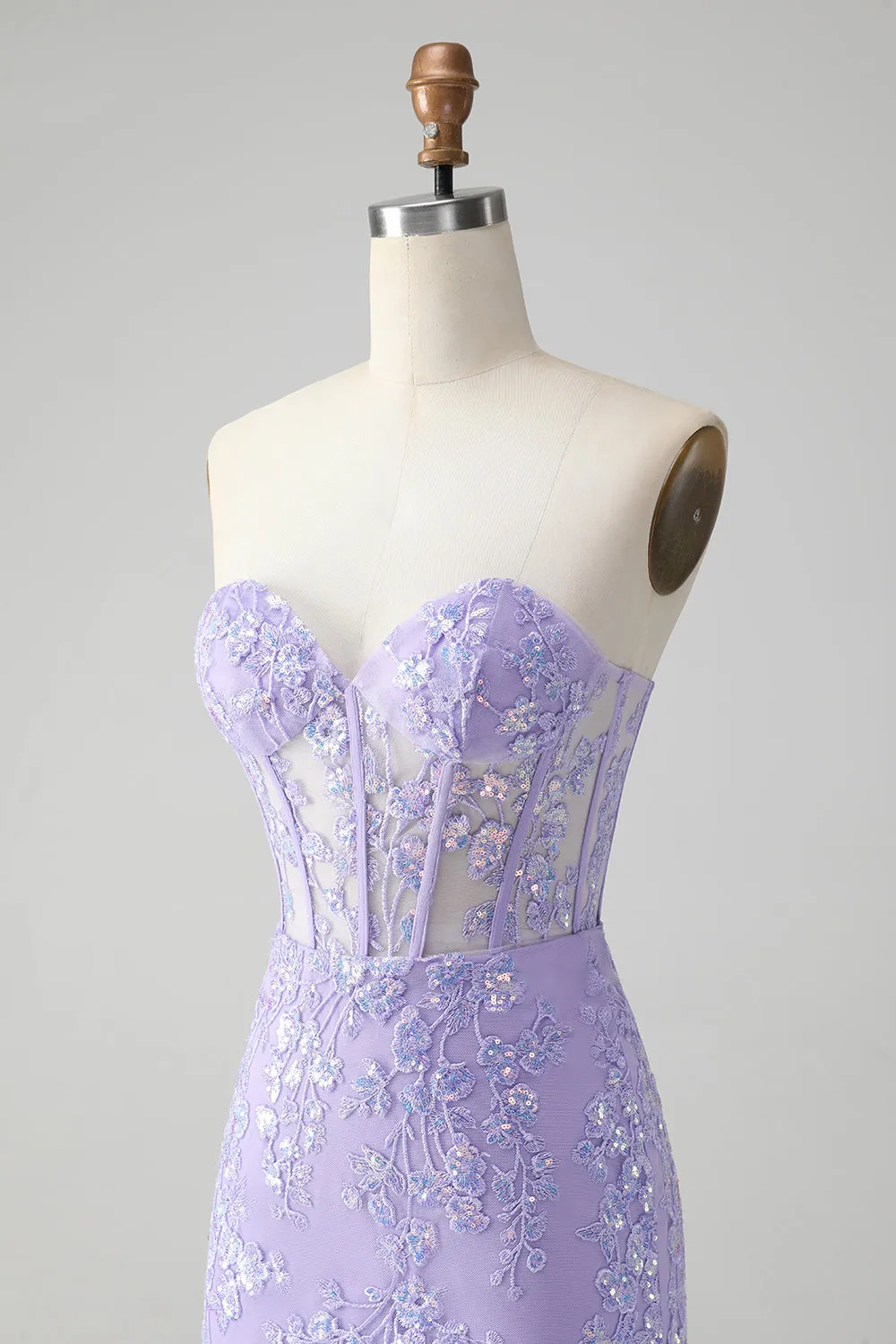Lilac Corset Sequins Sweetheart Short Embroidery Homecoming Dress with Lace-up Back sold by Zapaka product image thumbnail 5