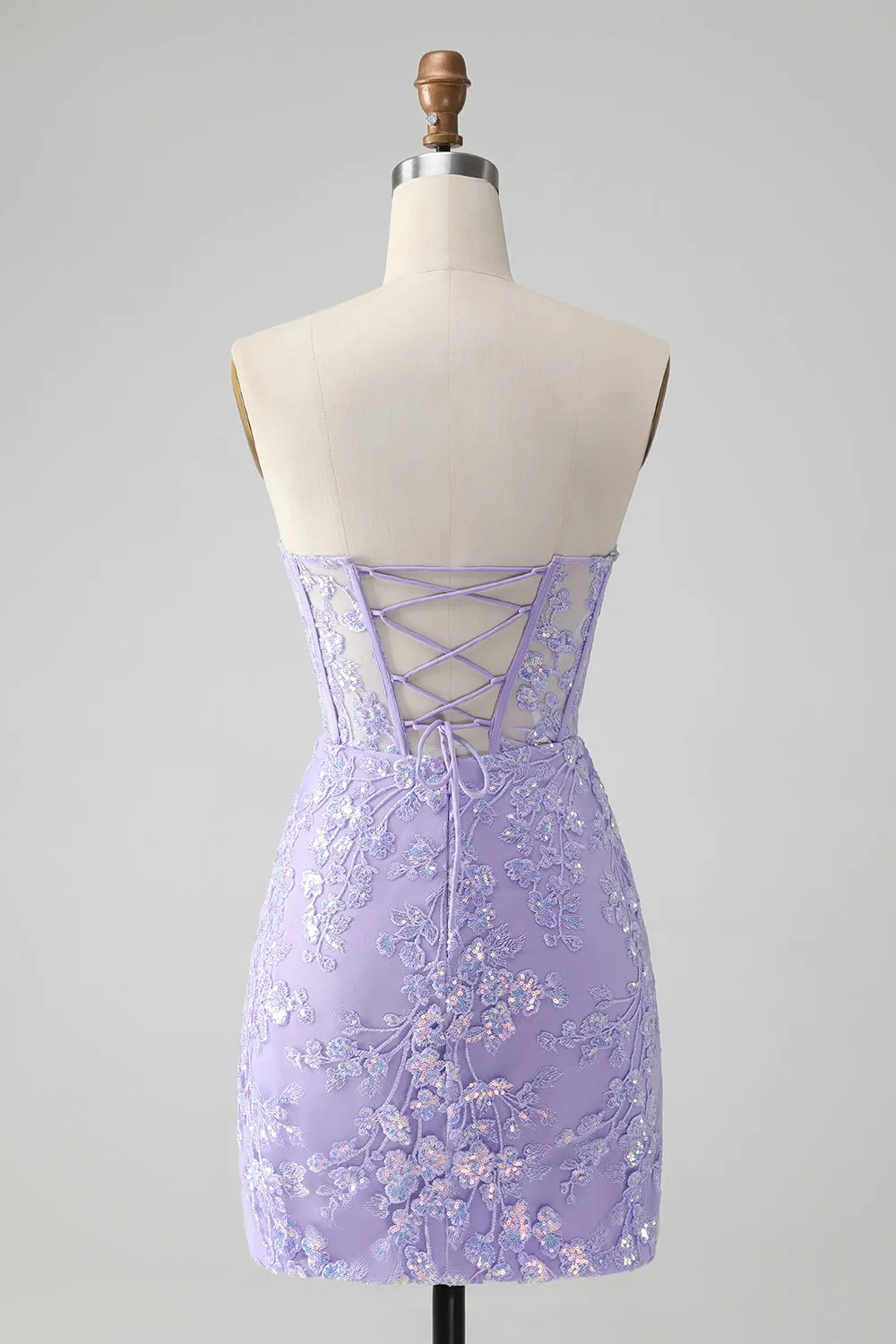 Lilac Corset Sequins Sweetheart Short Embroidery Homecoming Dress with Lace-up Back sold by Zapaka product image thumbnail 2