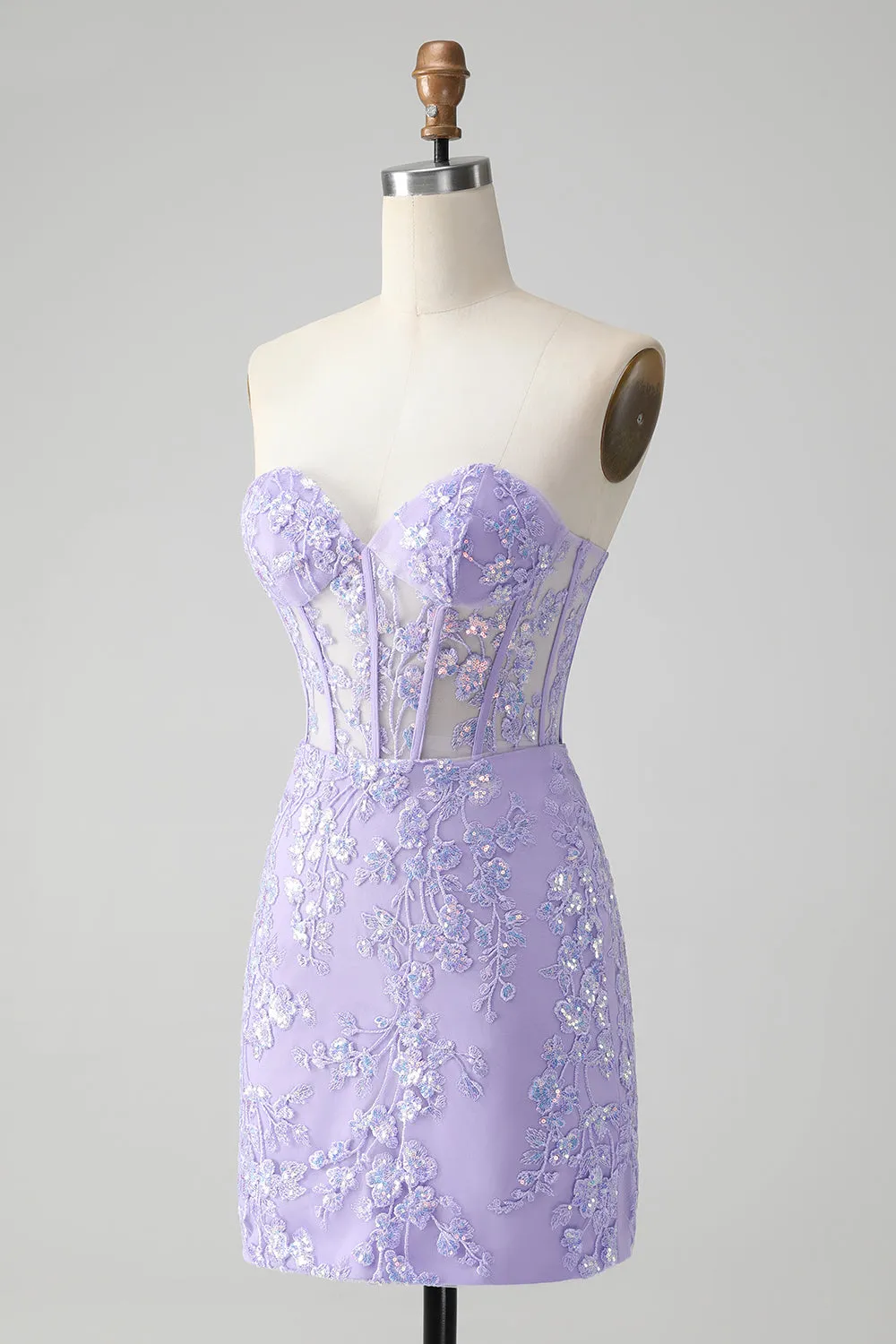 Lilac Corset Sequins Sweetheart Short Embroidery Homecoming Dress with Lace-up Back sold by Zapaka product image thumbnail 3