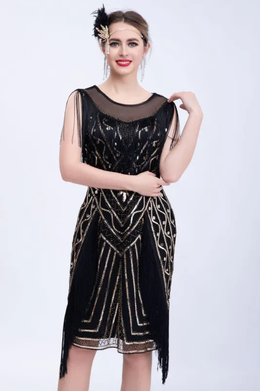 Black Glitter Sequins Flapper Dress with Fringes sold by Zapaka