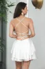 Cute Pink A Line Spaghetti Straps Lace-Up Back Short Graduation Dress sold by Zapaka