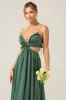 Eucalyptus Spaghetti Straps Hollow-out Long Bridesmaid Dress with Ruffles sold by Zapaka