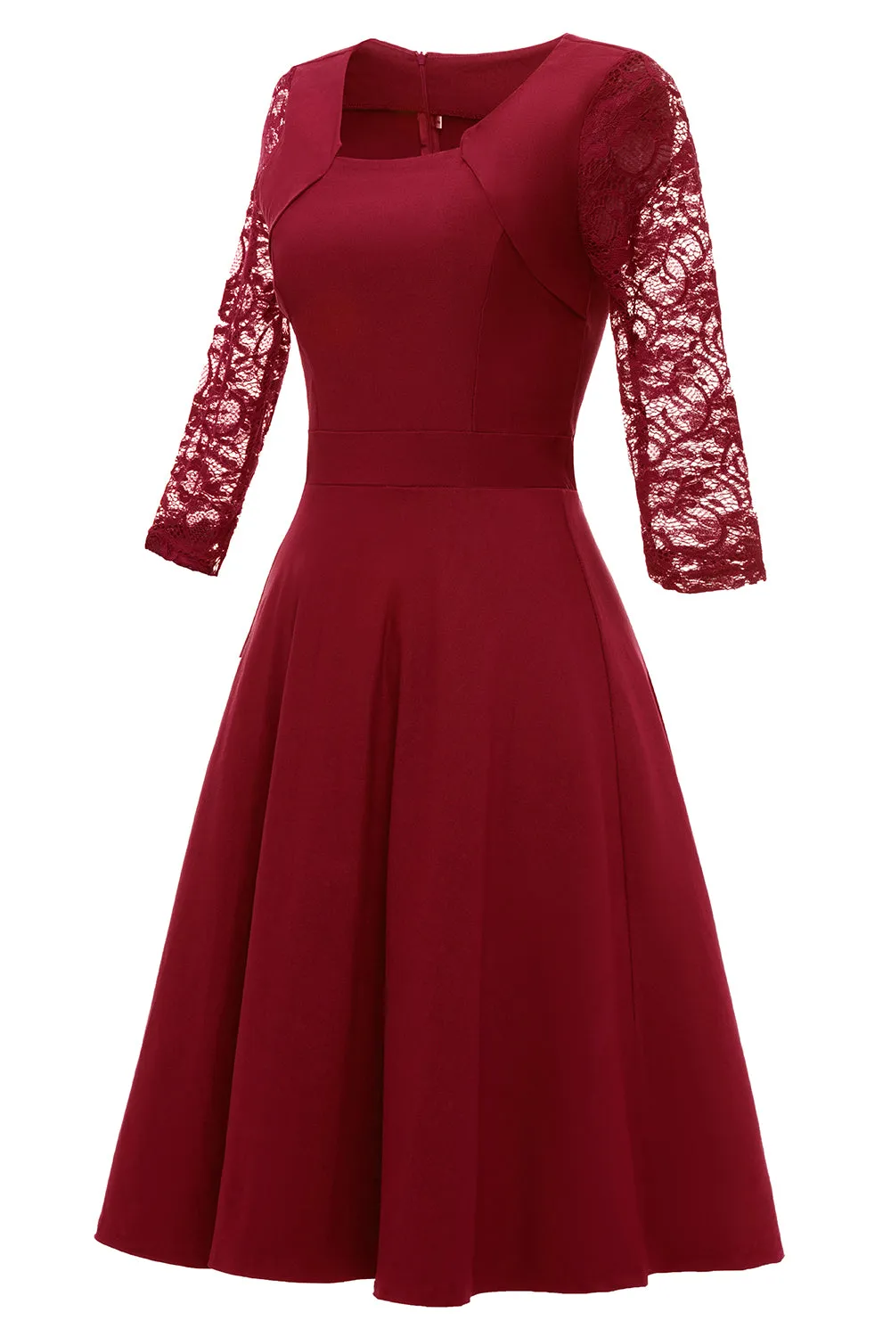 Burgundy Lace Dress with Long Sleeves sold by Zapaka product image thumbnail 3