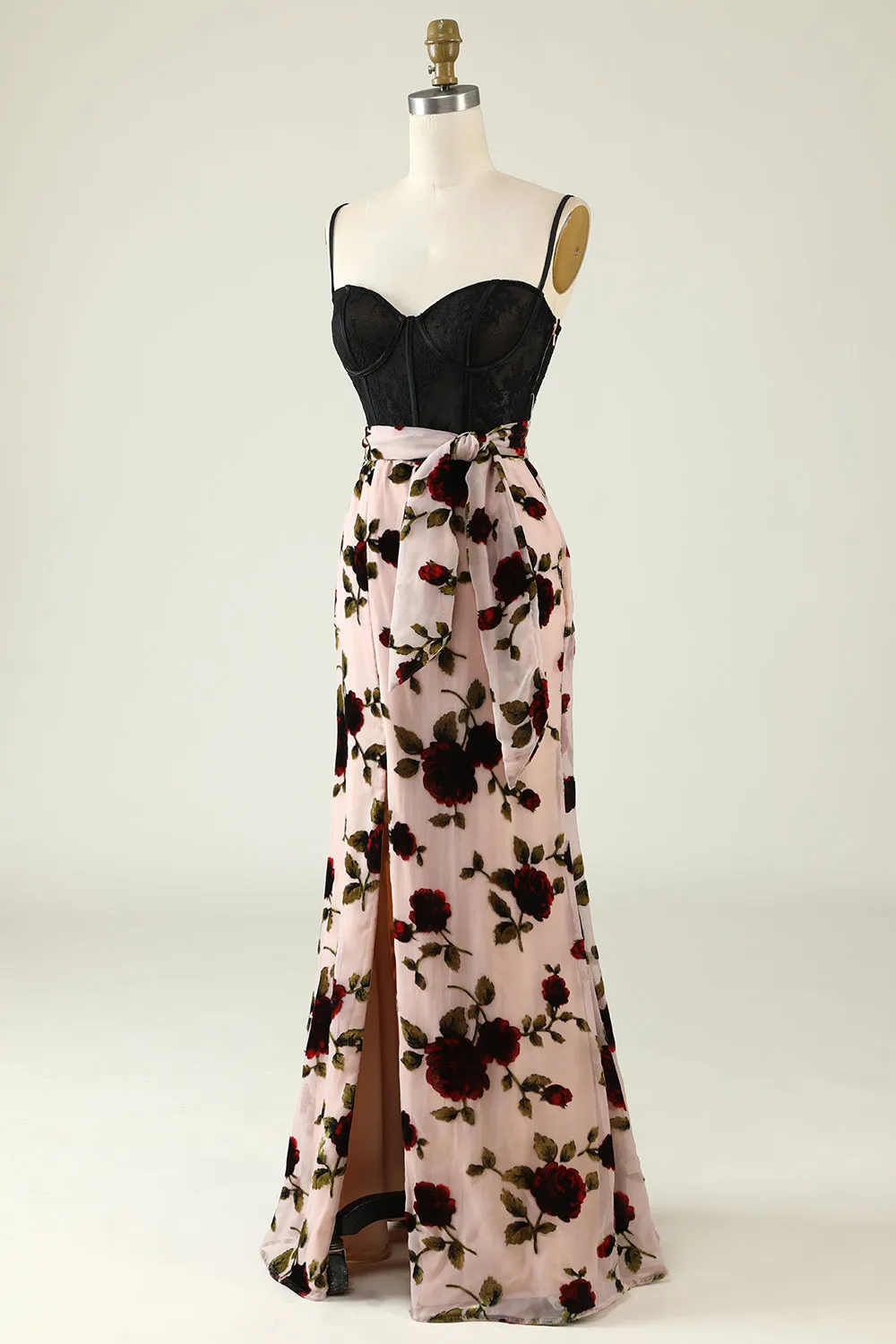 Floral Spaghetti Straps Wedding Guest Dress with Slit sold by Zapaka product image thumbnail 3