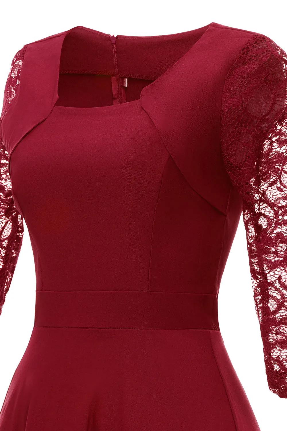 Burgundy Lace Dress with Long Sleeves sold by Zapaka product image thumbnail 4