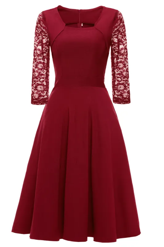 Burgundy Lace Dress with Long Sleeves sold by Zapaka