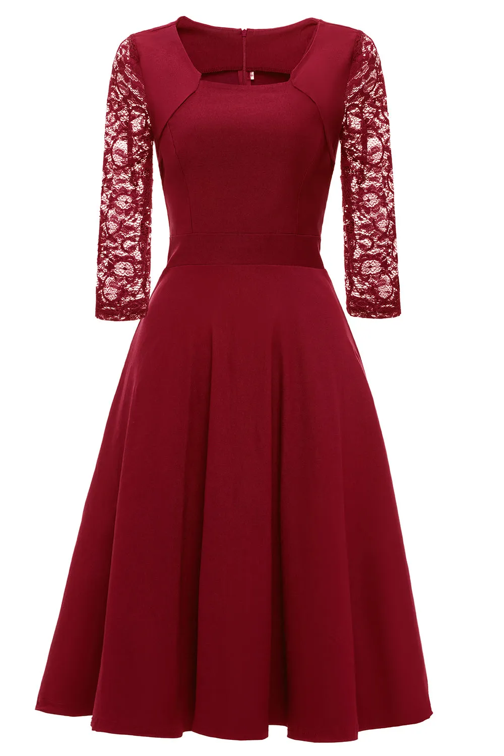Burgundy Lace Dress with Long Sleeves sold by Zapaka
