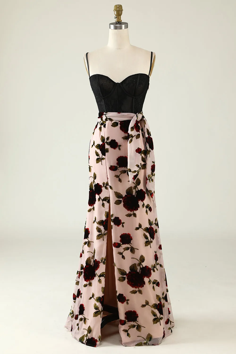 Floral Spaghetti Straps Wedding Guest Dress with Slit sold by Zapaka