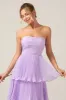 A-Line Sweetheart Tiered Chiffon Long Lilac Bridesmaid Dress sold by Zapaka