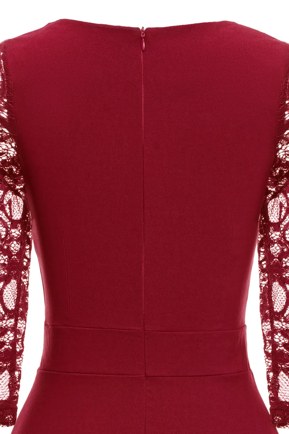 Burgundy Lace Dress with Long Sleeves sold by Zapaka product image thumbnail 5