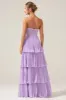 A-Line Sweetheart Tiered Chiffon Long Lilac Bridesmaid Dress sold by Zapaka