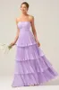 A-Line Sweetheart Tiered Chiffon Long Lilac Bridesmaid Dress sold by Zapaka