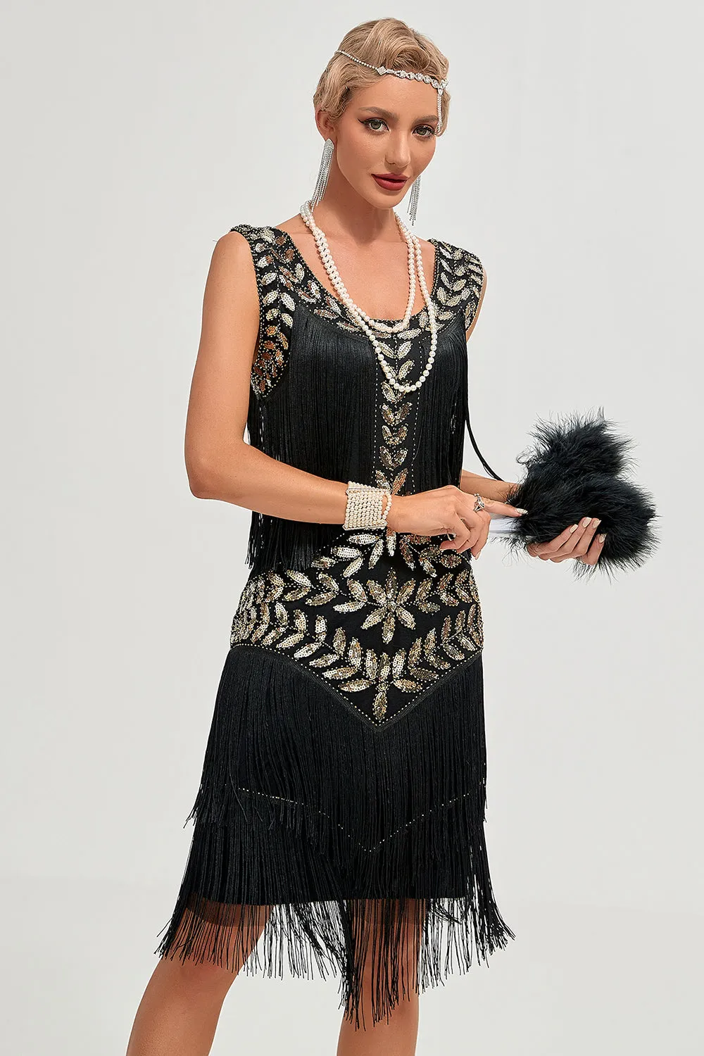 Black Gatsby 1920s Flapper Dress with Sequins and Fringes sold by Zapaka product image thumbnail 5