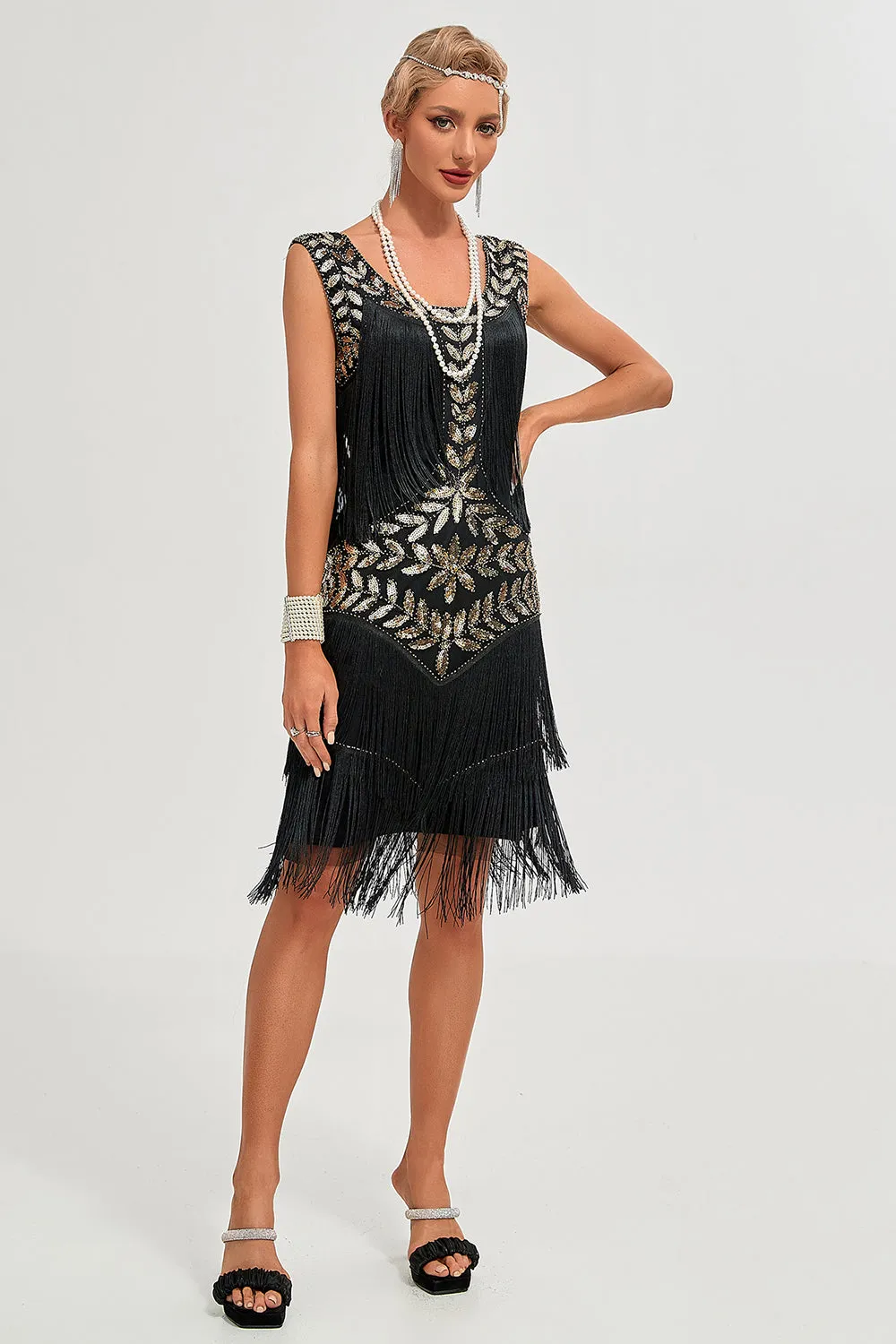 Black Gatsby 1920s Flapper Dress with Sequins and Fringes sold by Zapaka product image thumbnail 3
