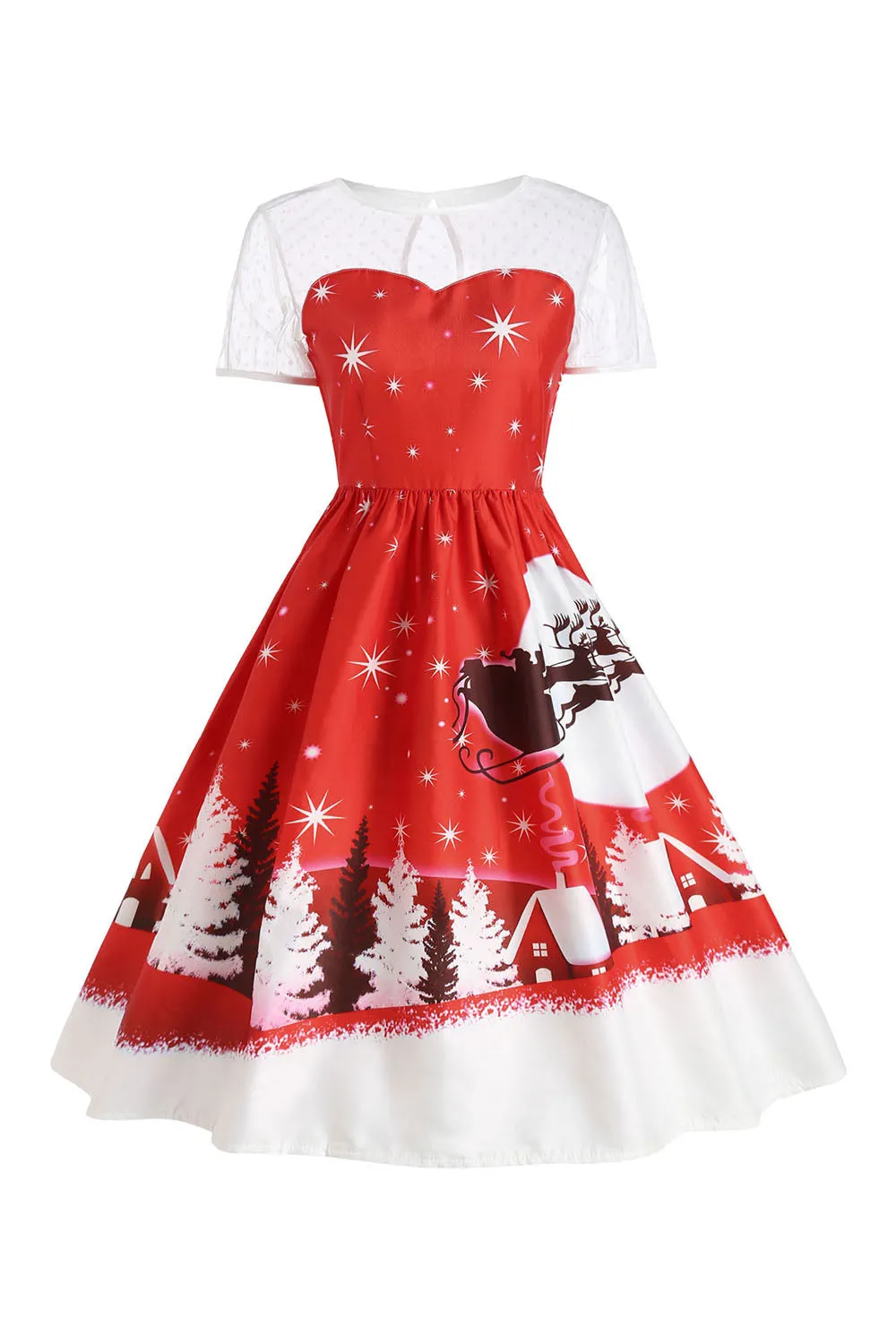 Christmas Snowflake Red Vintage Print Dress sold by Zapaka product image thumbnail 5