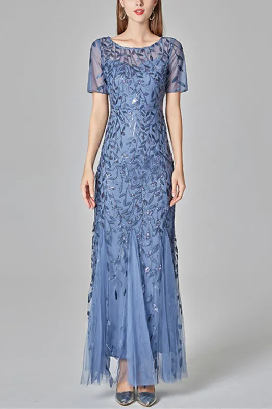 Mermaid Short Sleeves Blue Prom Dress sold by Zapaka