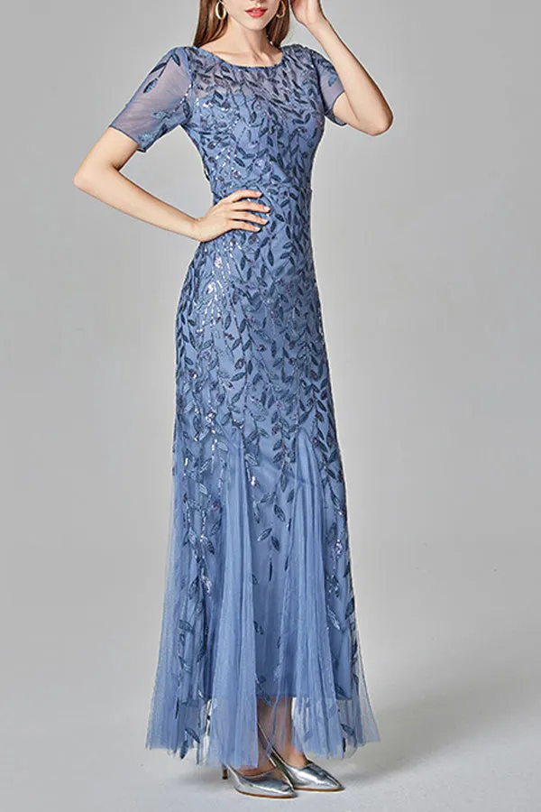 Mermaid Short Sleeves Blue Prom Dress sold by Zapaka product image thumbnail 2