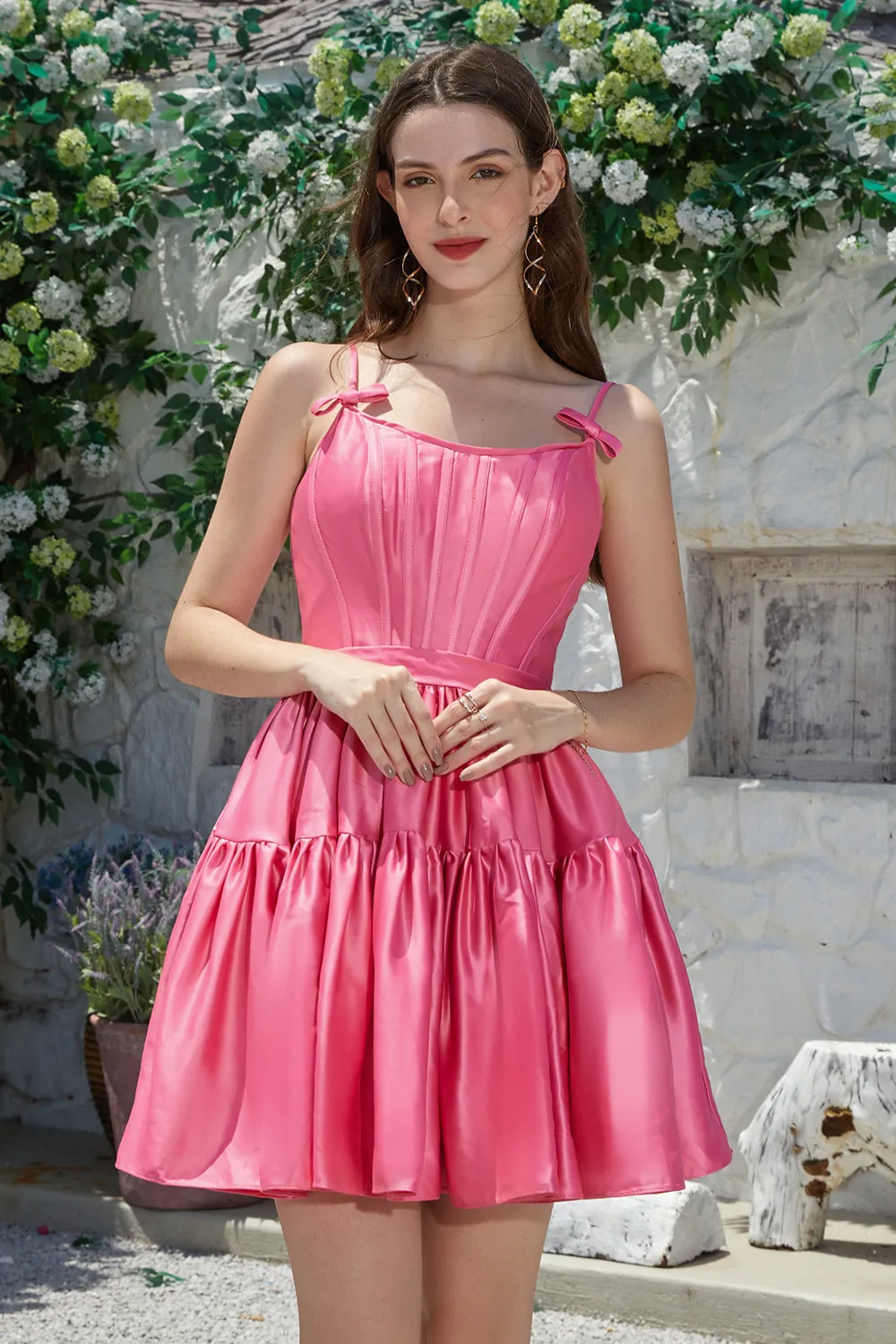 Stylish A-Line Spaghetti Straps Fuchsia Short Homecoming Dress with Bowknot sold by Zapaka product image thumbnail 5