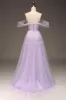 Lilac Off the Shoulder A Line Tulle Princess Prom Dress With Slit sold by Zapaka