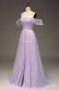 Lilac Off the Shoulder A Line Tulle Princess Prom Dress With Slit sold by Zapaka