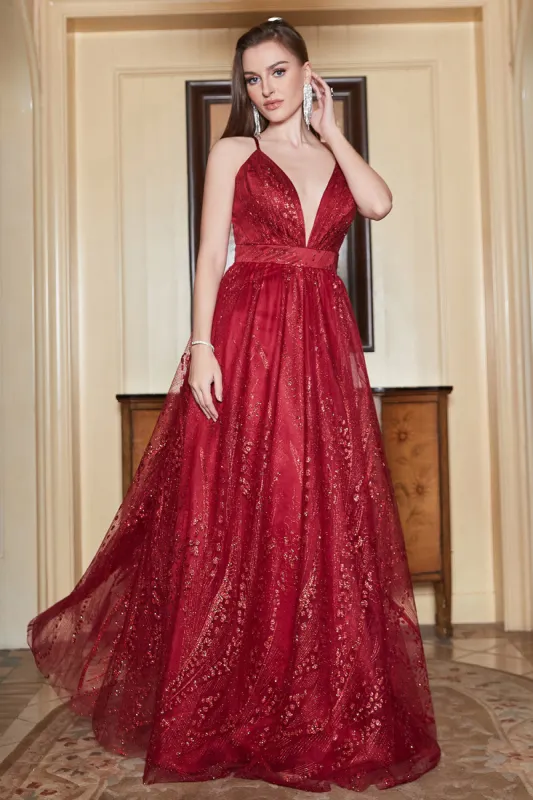 Spaghetti Straps Burgundy A Line Prom Dress sold by Zapaka
