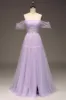 Lilac Off the Shoulder A Line Tulle Princess Prom Dress With Slit sold by Zapaka