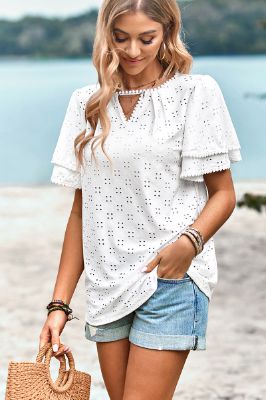 White Hollow Out Summer Top sold by Zapaka