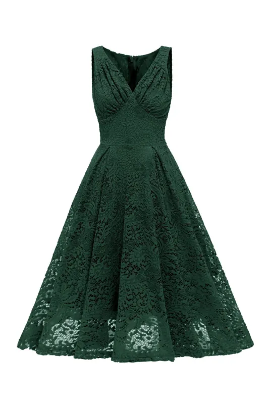 Gark Green A-line Lace Dress with Sleeveless made by Zapaka