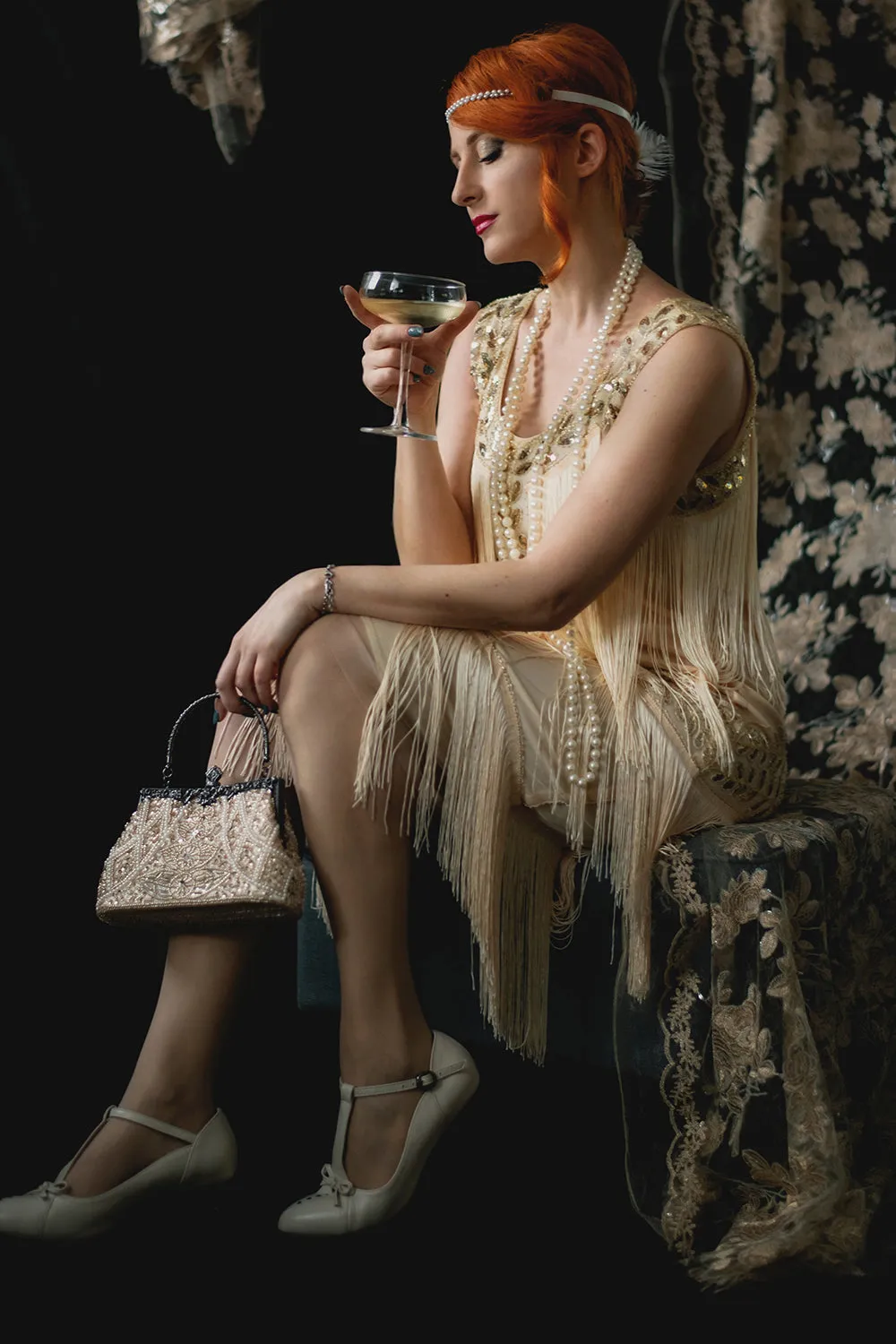 Champagne Gatsby 1920s Dress with Sequins and Fringes sold by Zapaka product image thumbnail 2