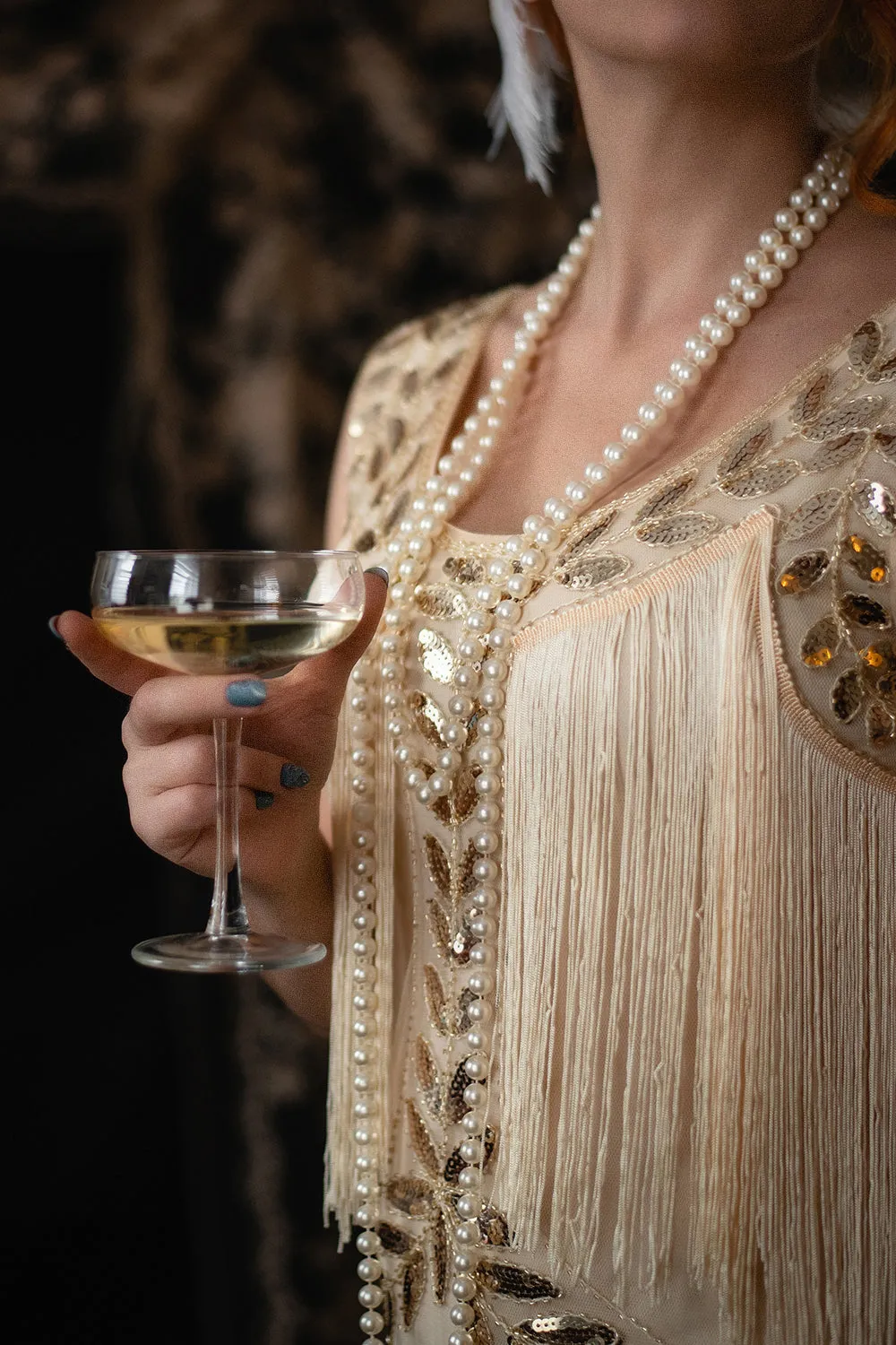 Champagne Gatsby 1920s Dress with Sequins and Fringes sold by Zapaka product image thumbnail 3