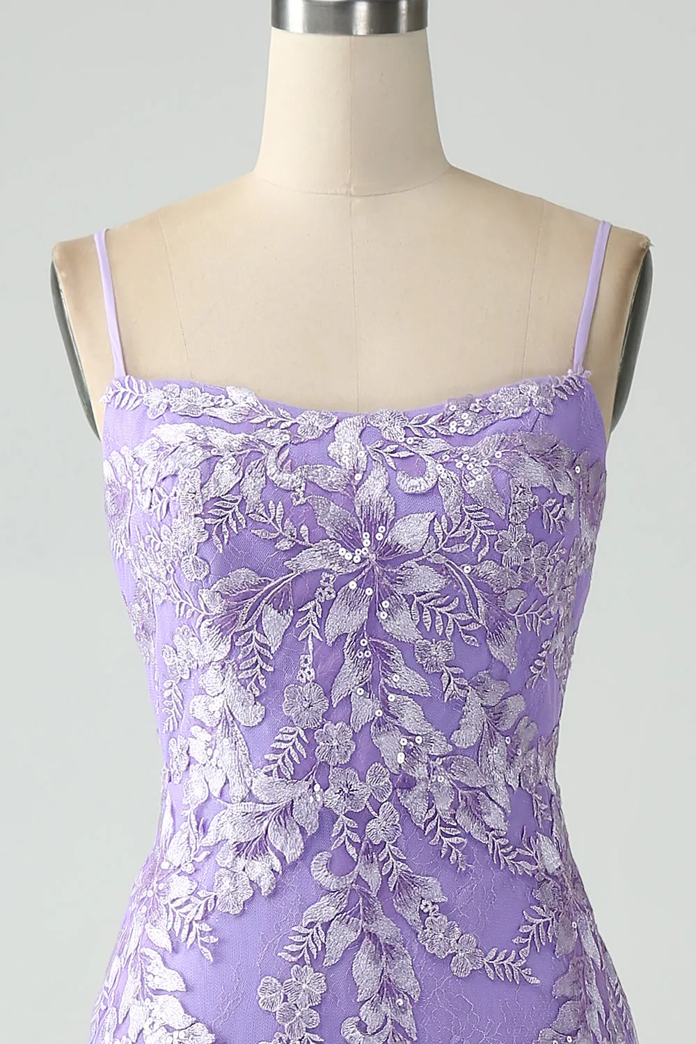 Mermaid Lilac Spaghetti Straps Long Prom Dress with Appliques sold by Zapaka product image thumbnail 4