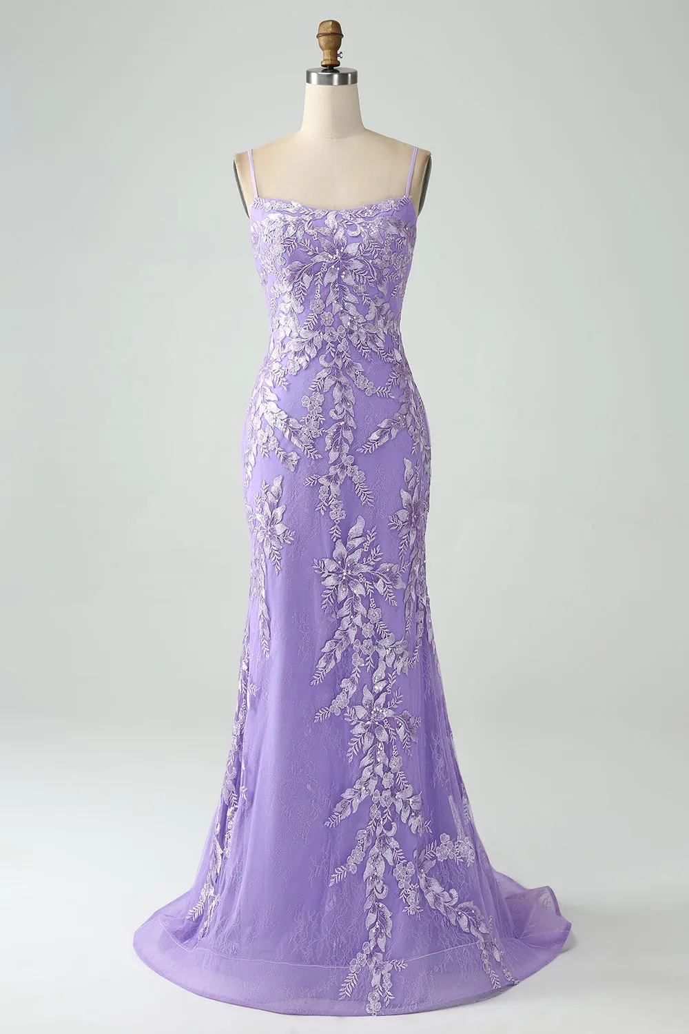 Mermaid Lilac Spaghetti Straps Long Prom Dress with Appliques sold by Zapaka