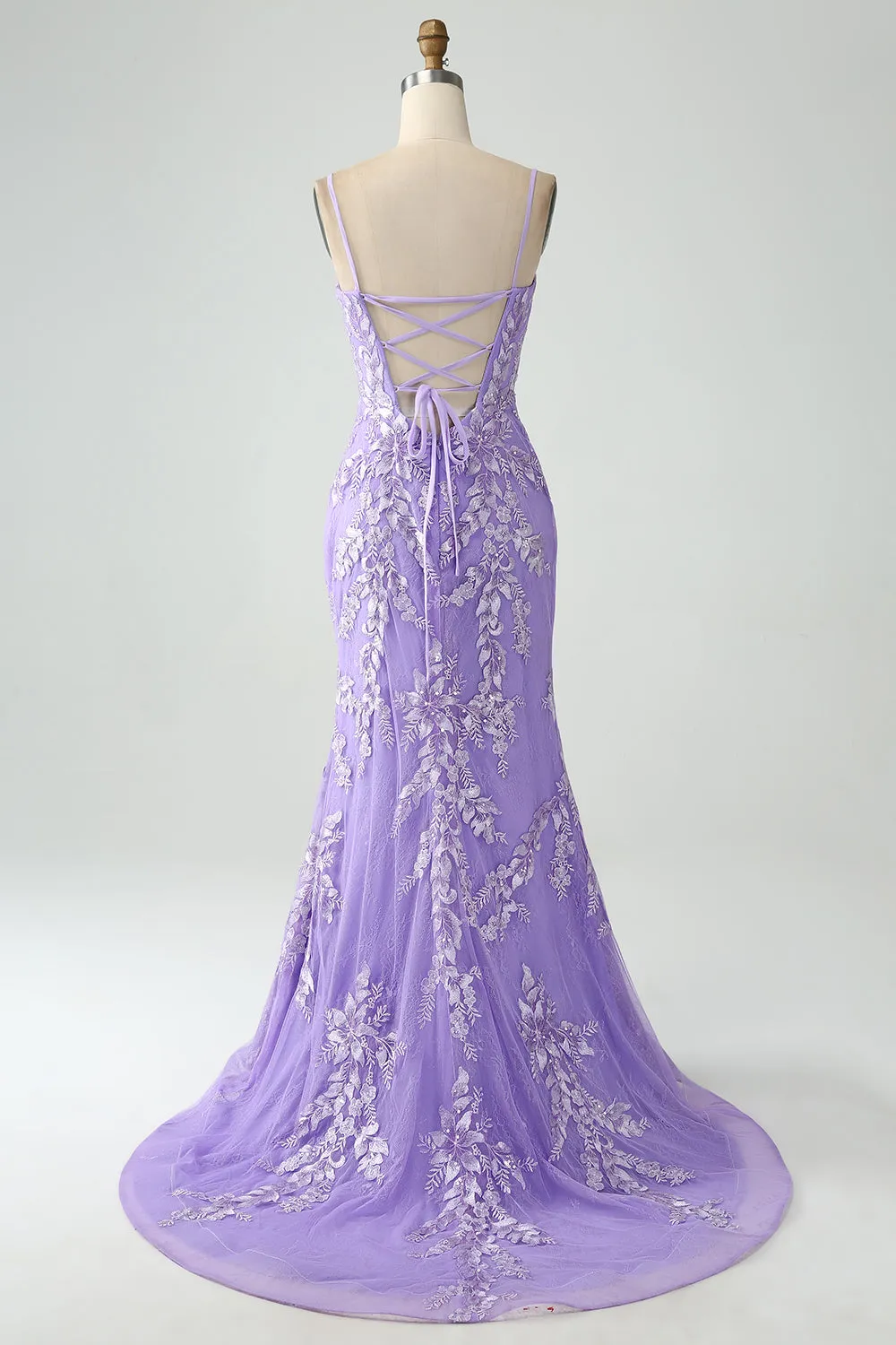 Mermaid Lilac Spaghetti Straps Long Prom Dress with Appliques sold by Zapaka product image thumbnail 2