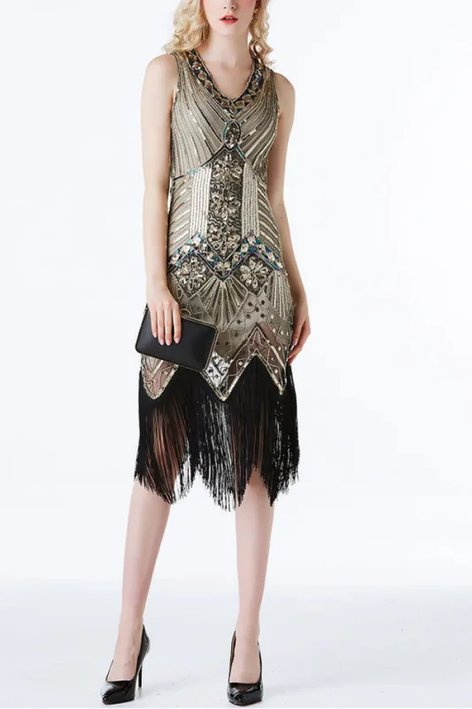 Gold Glitter Fringe 1920s Flapper Dress sold by Zapaka