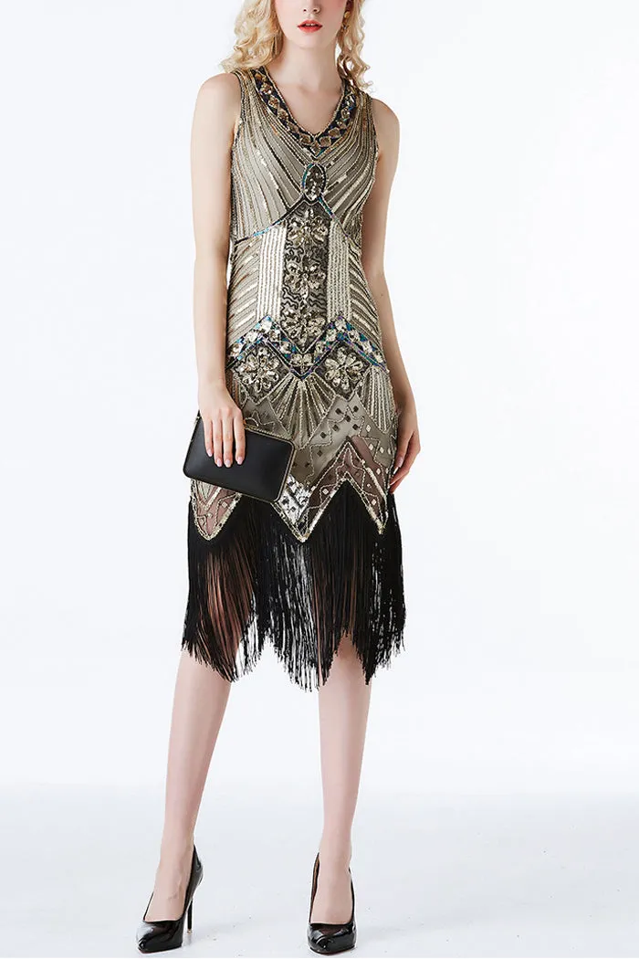 Gold Glitter Fringe 1920s Flapper Dress sold by Zapaka