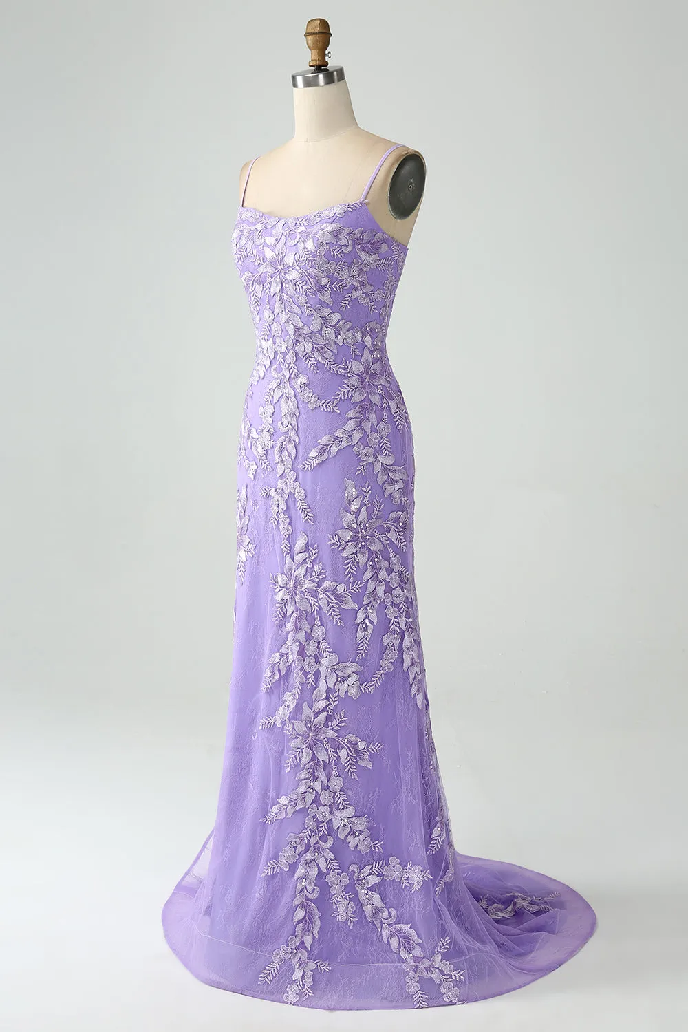Mermaid Lilac Spaghetti Straps Long Prom Dress with Appliques sold by Zapaka product image thumbnail 3