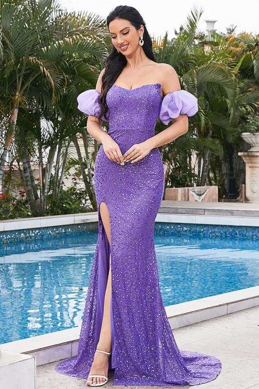 Sparkly Strapless Purple Formal Dress with Sequins sold by Zapaka
