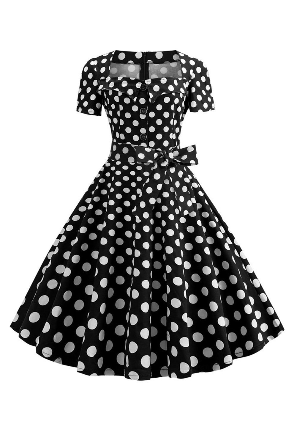 Polka Dots Short Sleeves Red 1950s Swing Dress sold by Zapaka product image thumbnail 5