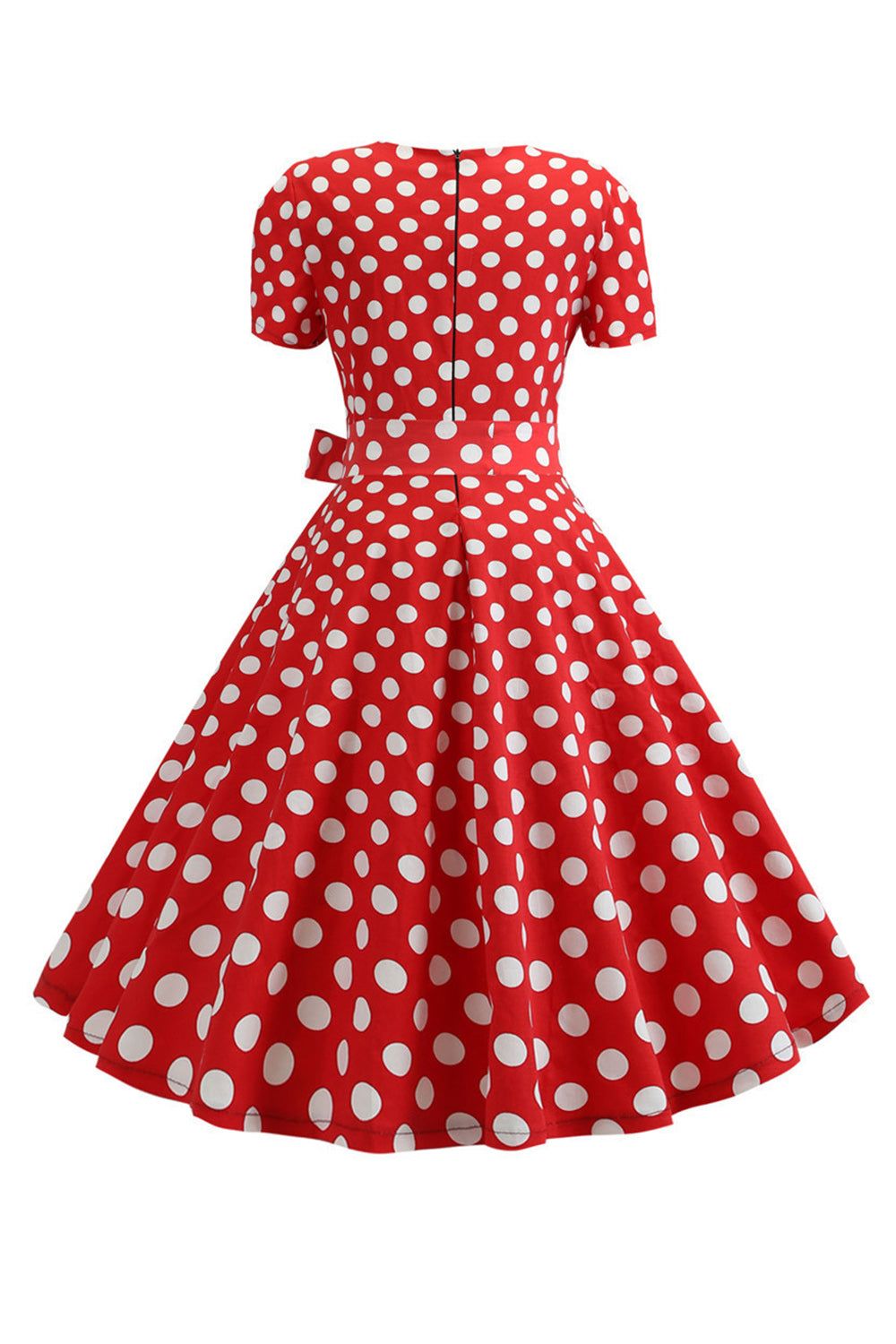 Polka Dots Short Sleeves Red 1950s Swing Dress sold by Zapaka product image thumbnail 2