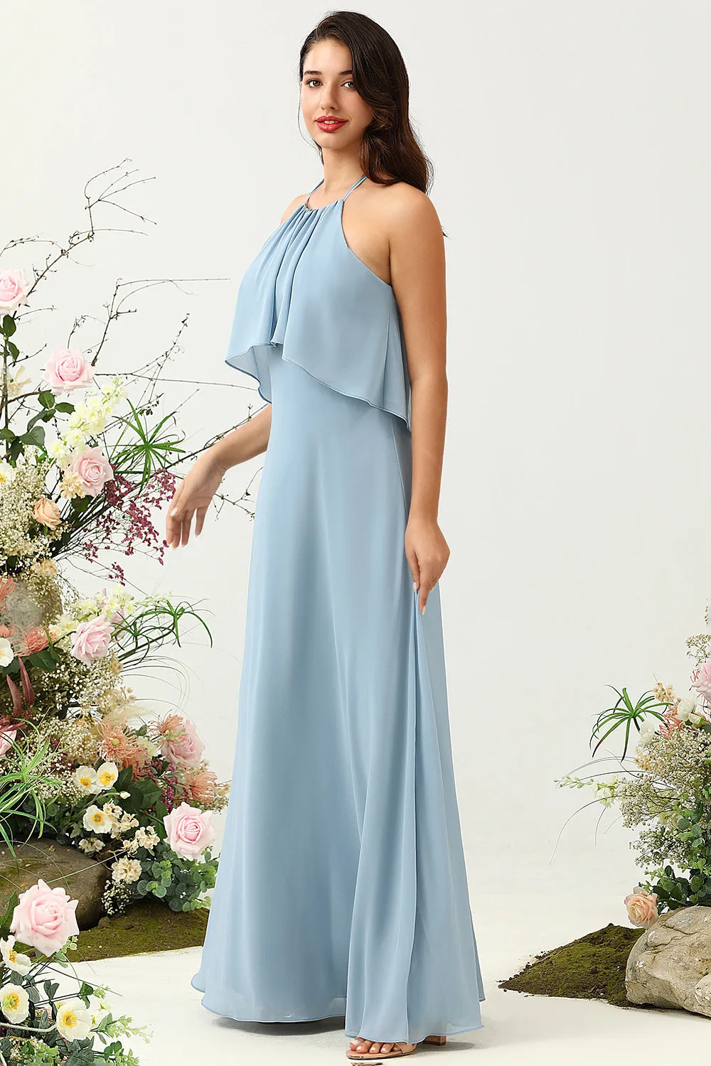 A Line Halter Neck Blue Long Bridesmaid Dress sold by Zapaka product image thumbnail 4