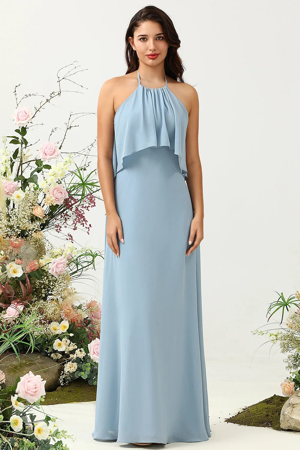 A Line Halter Neck Blue Long Bridesmaid Dress sold by Zapaka product image thumbnail 5