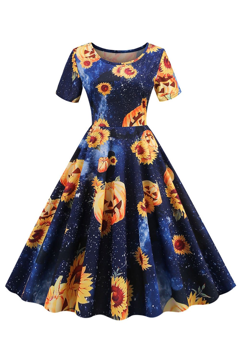 Halloween Short Sleeve Crew Neck Vintage Print Dress sold by Zapaka product image thumbnail 3