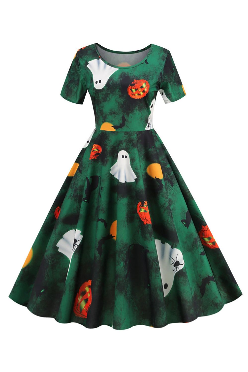 Halloween Short Sleeve Crew Neck Vintage Print Dress sold by Zapaka