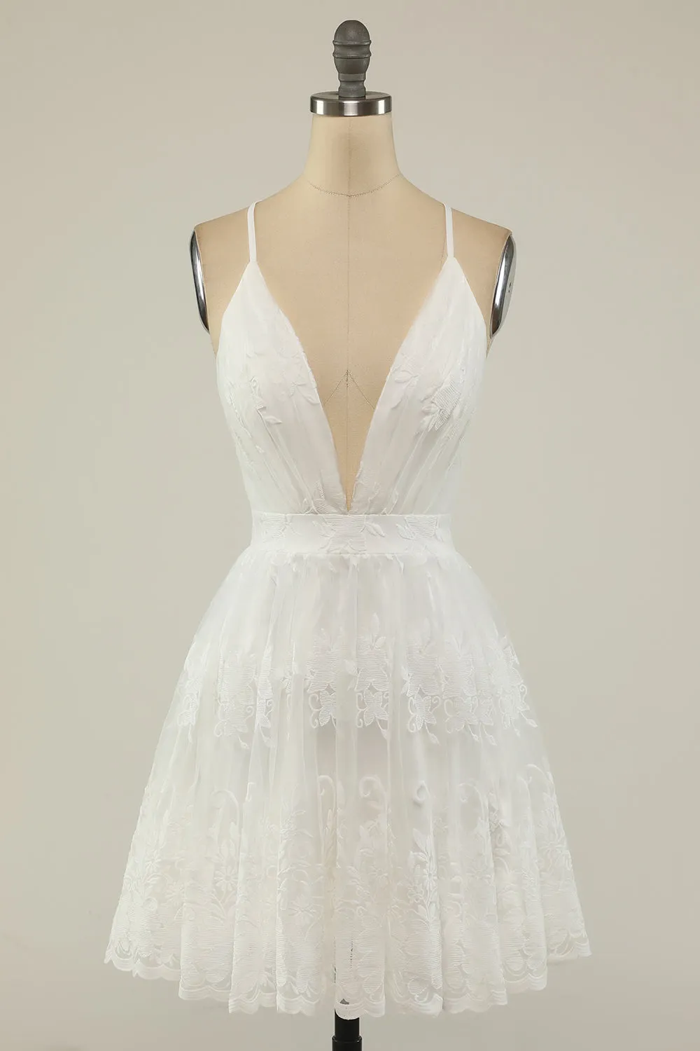 White Spaghetti Straps Short Prom Dress sold by Zapaka