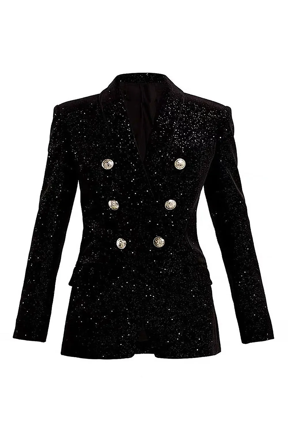 Sparkly Black Sequins Double Breasted Women Party Blazer sold by Zapaka