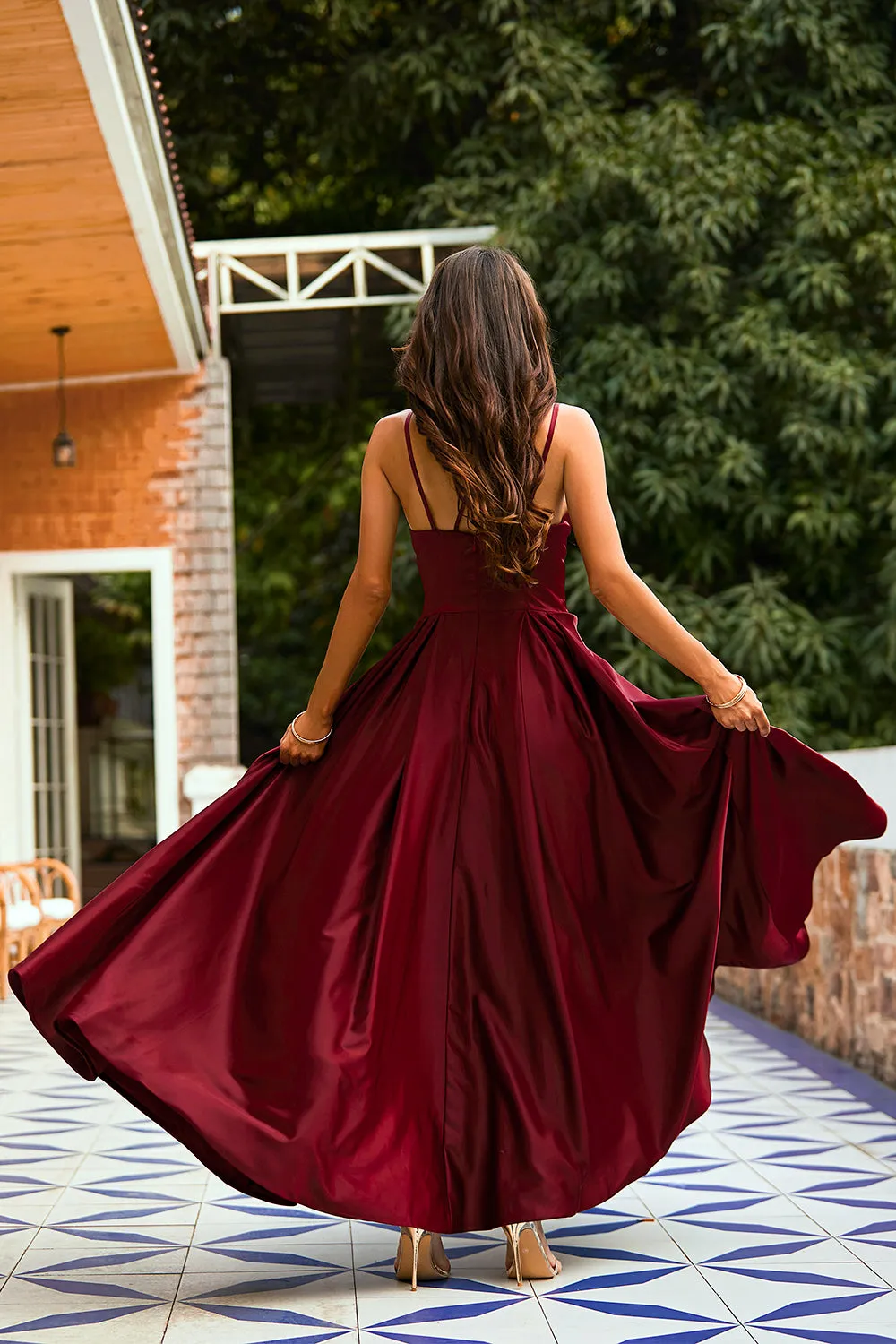 Burgundy Satin Long Prom Dress sold by Zapaka product image thumbnail 2