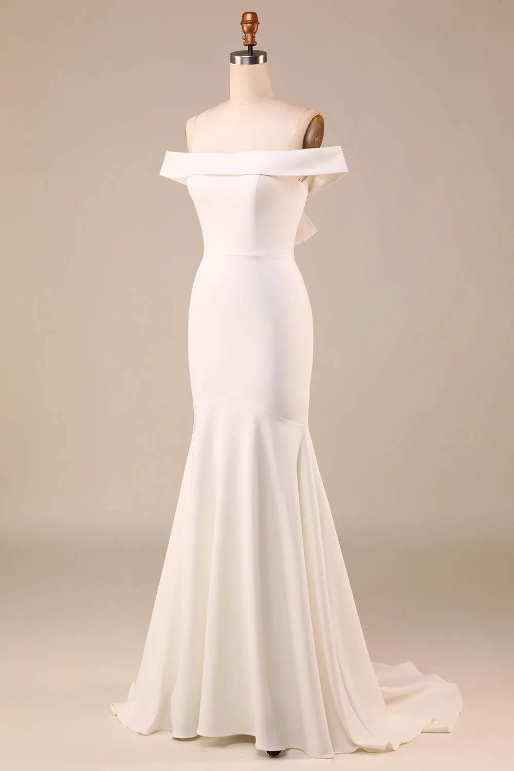 Simple Ivory Mermaid Lace-Up Back Long Wedding Dress sold by Zapaka product image thumbnail 3