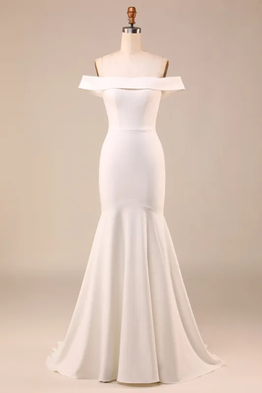 Simple Ivory Mermaid Lace-Up Back Long Wedding Dress sold by Zapaka