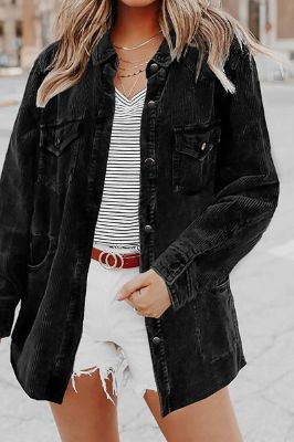 Black Lapel Neck Button Women Jacket sold by Zapaka