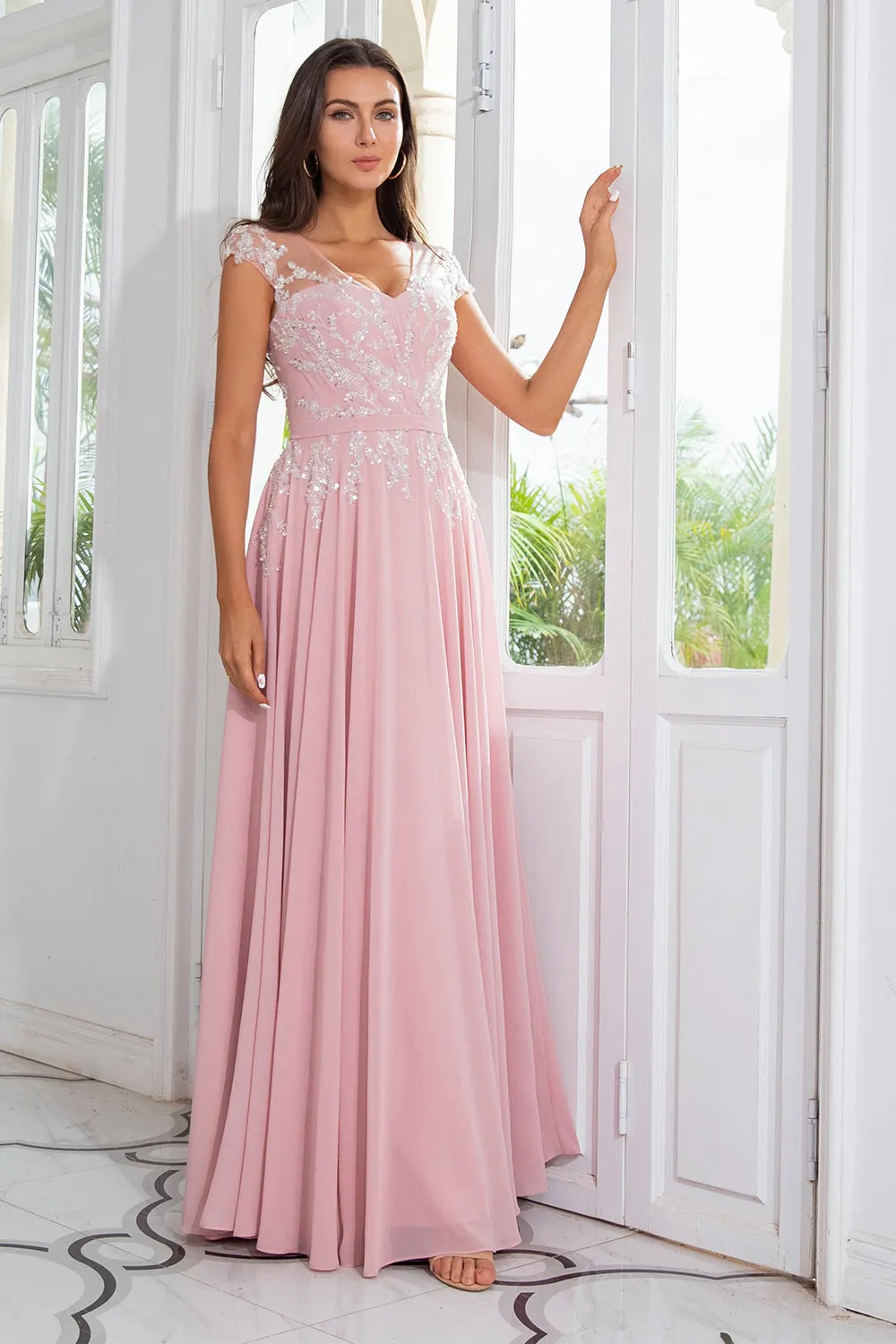 Pink Beaded Chiffon Mother of the Bride Dress sold by Zapaka product image thumbnail 5